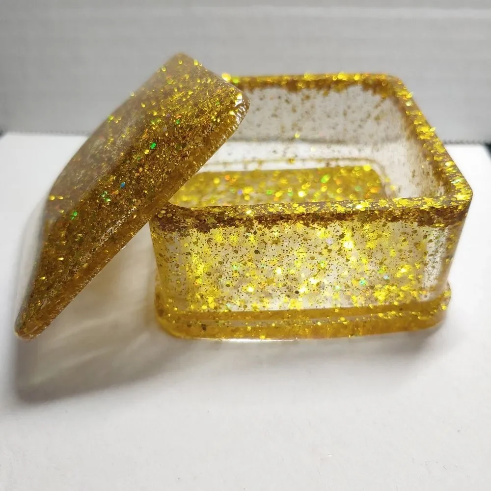 *Sale* Jewelry Box Square Gold Glitter